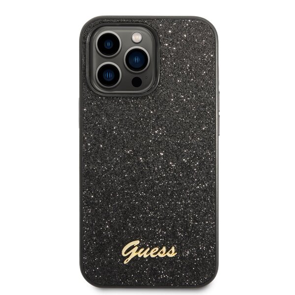 iPhone 14 Pro Guess - 140 - GLITTER FLAKES METAL LOGO - fekete
