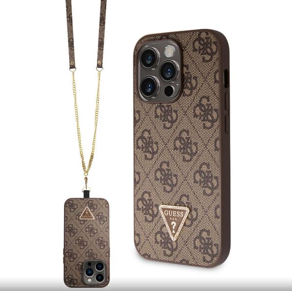 iPhone 15 Pro Guess - 962 - STRASS TRIANGLE + crossbody - barna