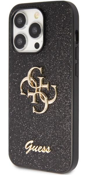 iPhone 15 Pro Max Guess - 396 - GLITTER METAL LOGO - fekete