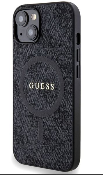 iPhone 15+ Guess - 336 - LEATHER RING MAGSAFE - fekete