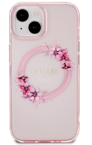 iPhone 15 Guess - 423 - FLOWERS GLOSSY MAGSAFE - pink