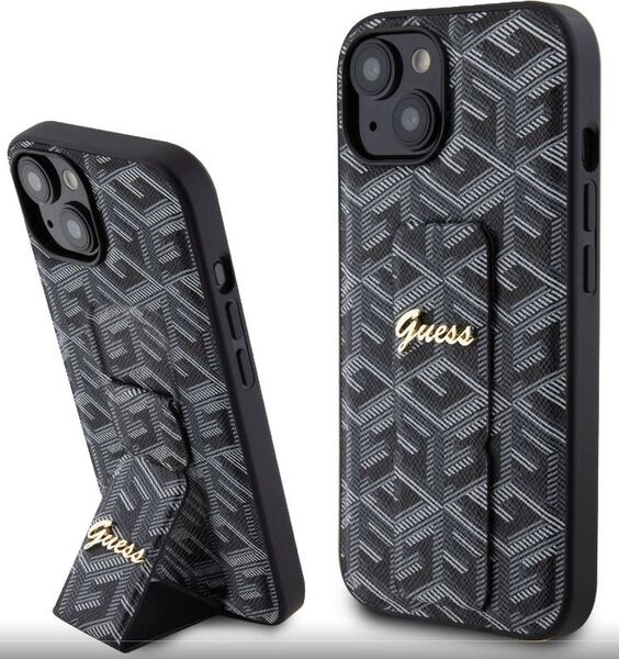 iPhone 15 Guess - 858 - PU GRIP STAND CUBE - fekete