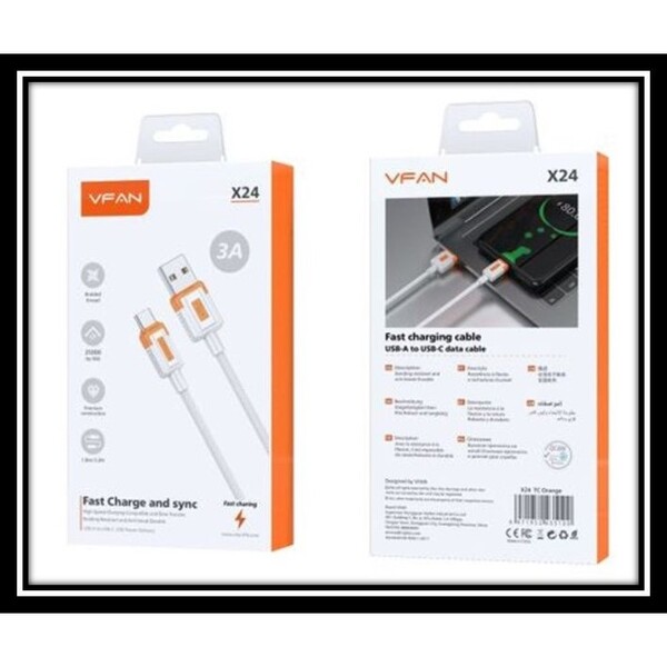 VFAN X24 3A usb A - C adatkábel, 1M, narancssárga