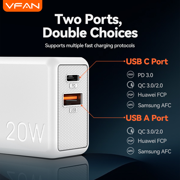 VFAN E14 20W usb A + C adapter