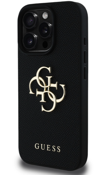 iPhone 15 Pro Guess - 503 - GRAINED METAL LOGO - fekete