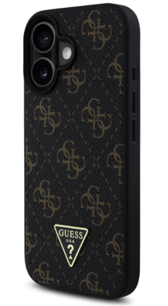 iPhone 16 Guess - 186 - LEATHER TRINGLE METAL LOGO - fekete