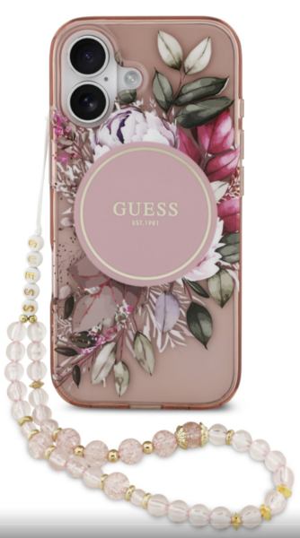 iPhone 17 Pro Guess - 177 - IML FLOWERS STRAP MAGSAFE - pink