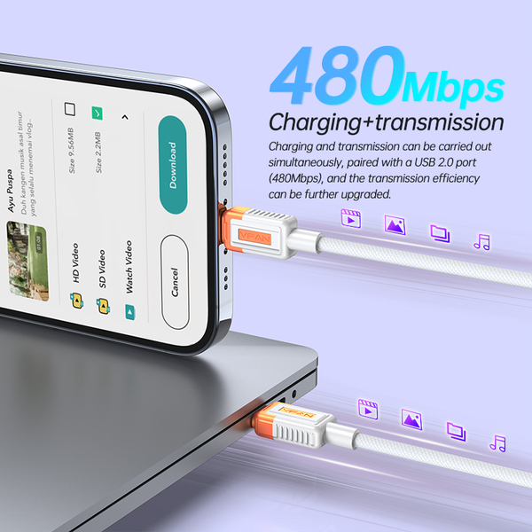 VFAN X24 60W usb C - C adatkábel, 1M, szürke